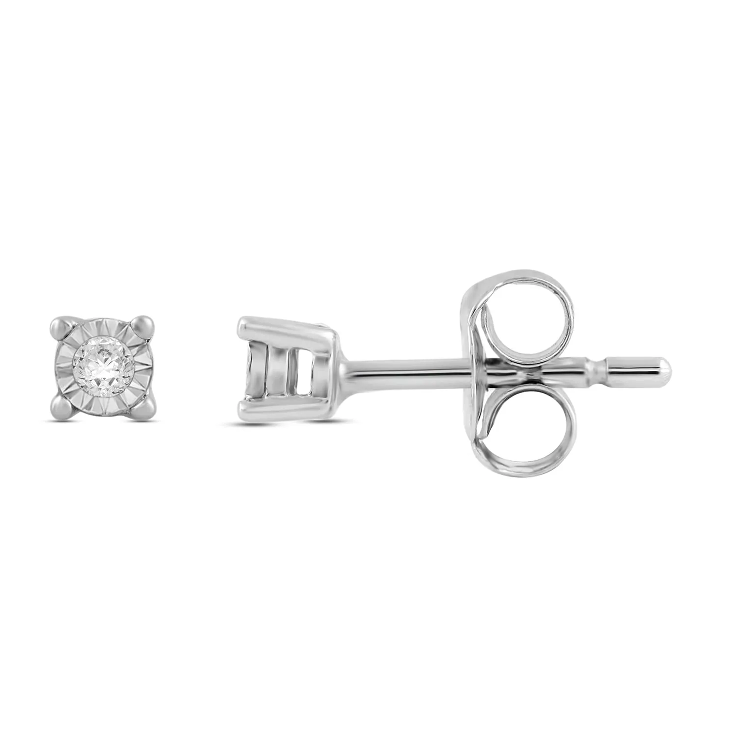 Jewelili 10K White Gold with Natural White Round Shape Diamonds Stud Earrings