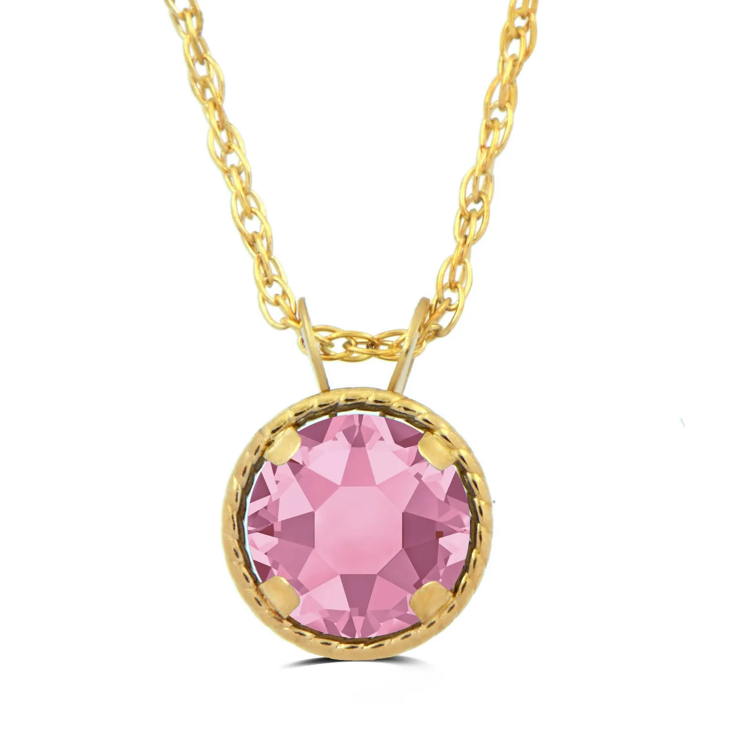 Jewelili 10K Yellow Gold With Rose Cubic Zirconia Crystal Pendant Necklace