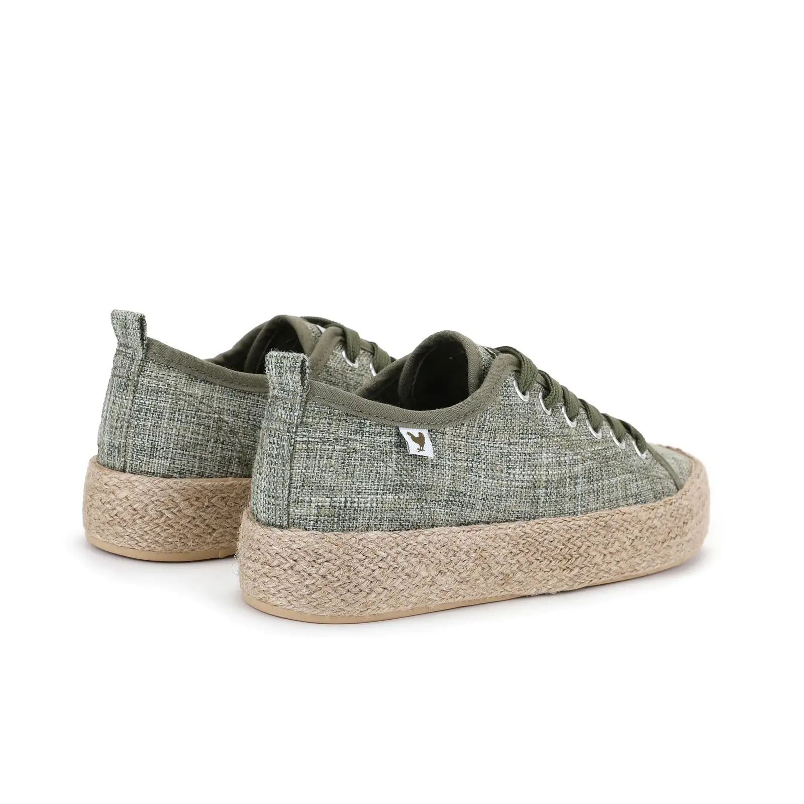 Khaki linen lace-up espadrille sneakers