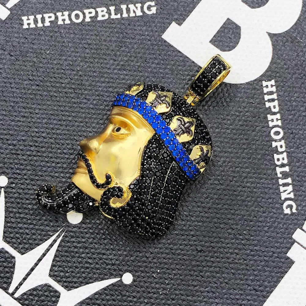 King Face Profile CZ Hip Hop Bling Bling Pendant