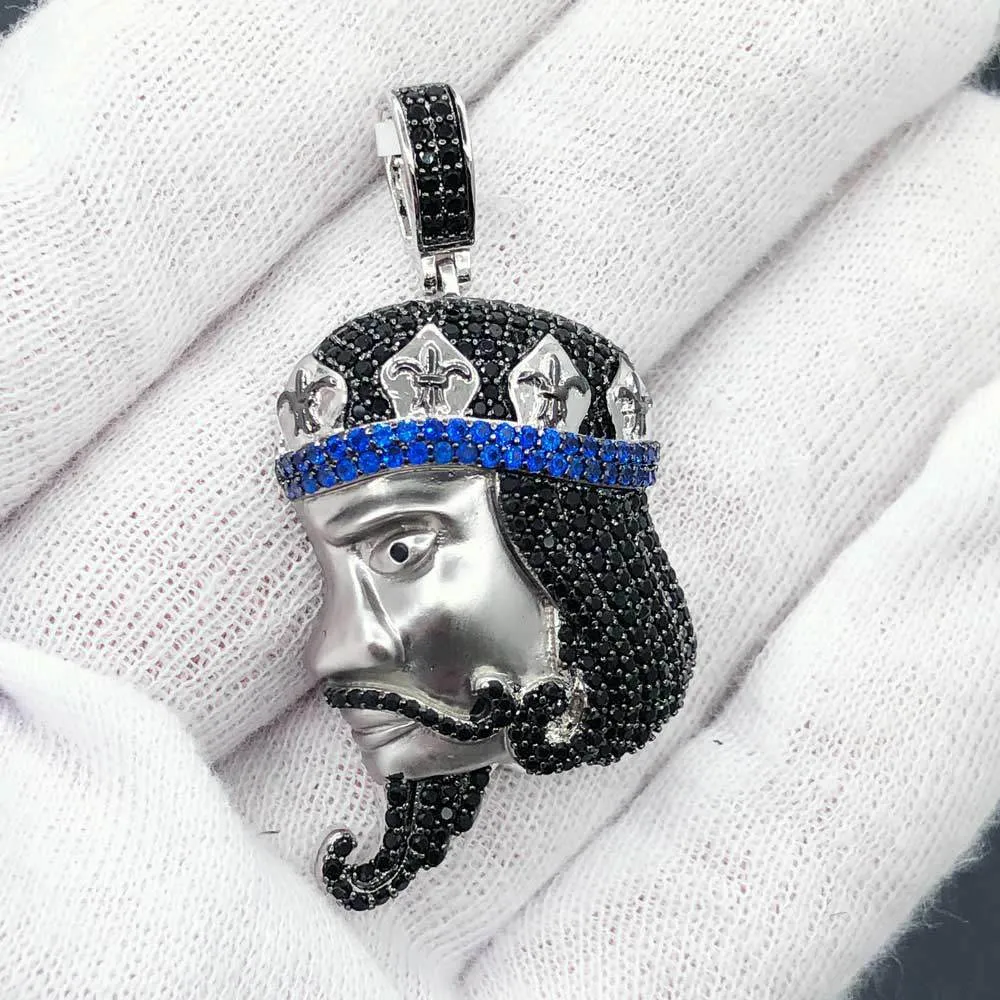 King Face Profile CZ Hip Hop Bling Bling Pendant