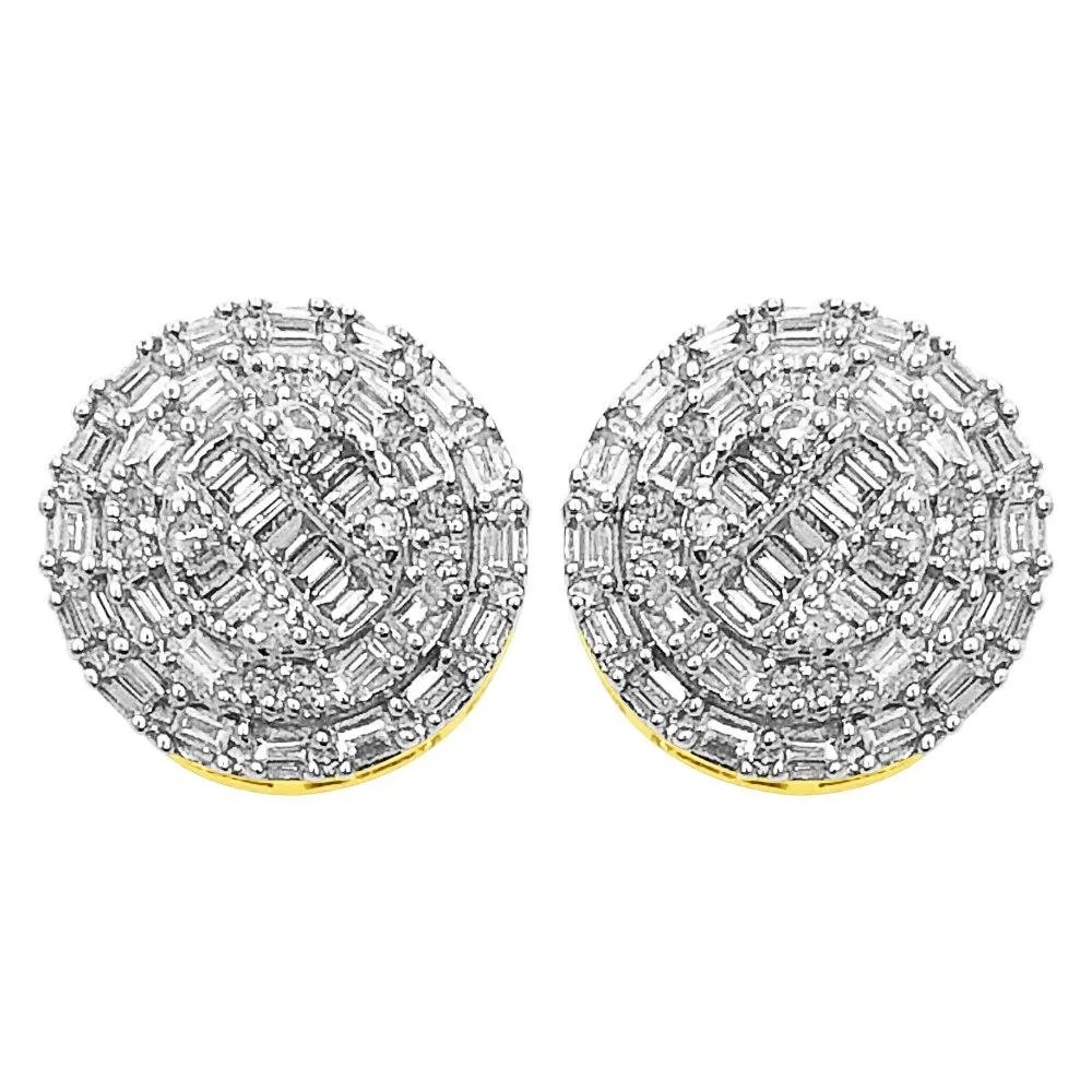 Large Baguette Circle Diamond Earrings .40cttw 10K Yellow Gold