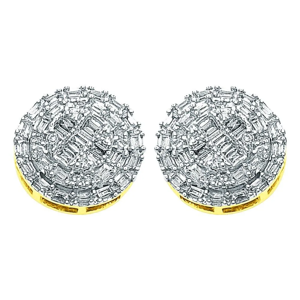 Large Baguette Circle Diamond Earrings .40cttw 10K Yellow Gold