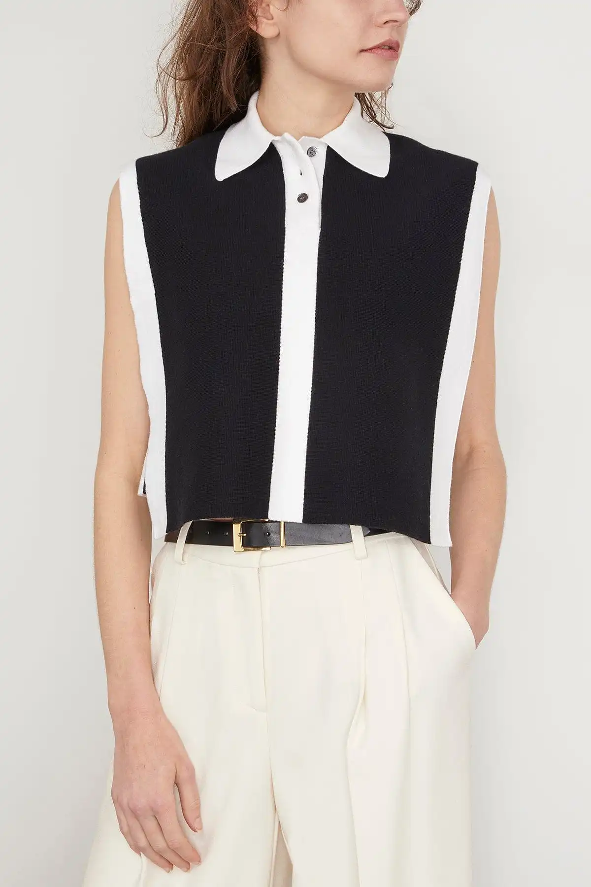 Layered Contrast Polo Vest in Black