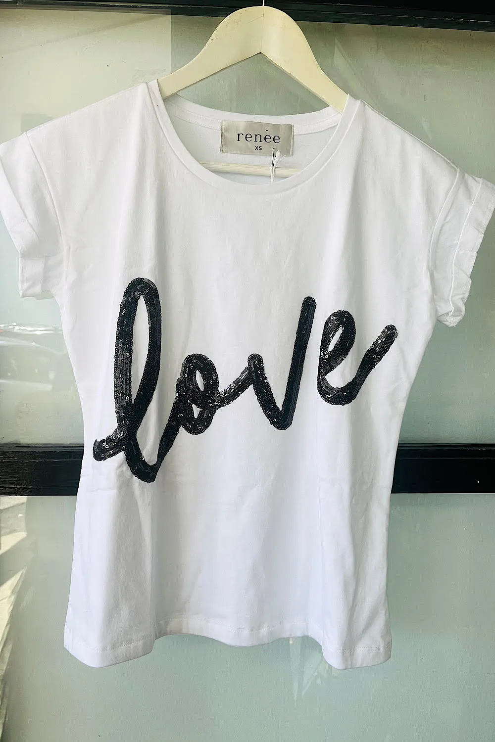 LOVE TEE WHITE & BLACK SEQUINS