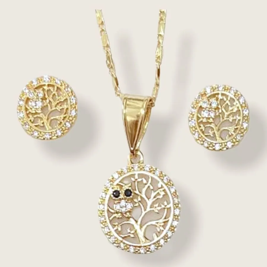 Lulu crystal tree of life owl set in 18k of gold plated