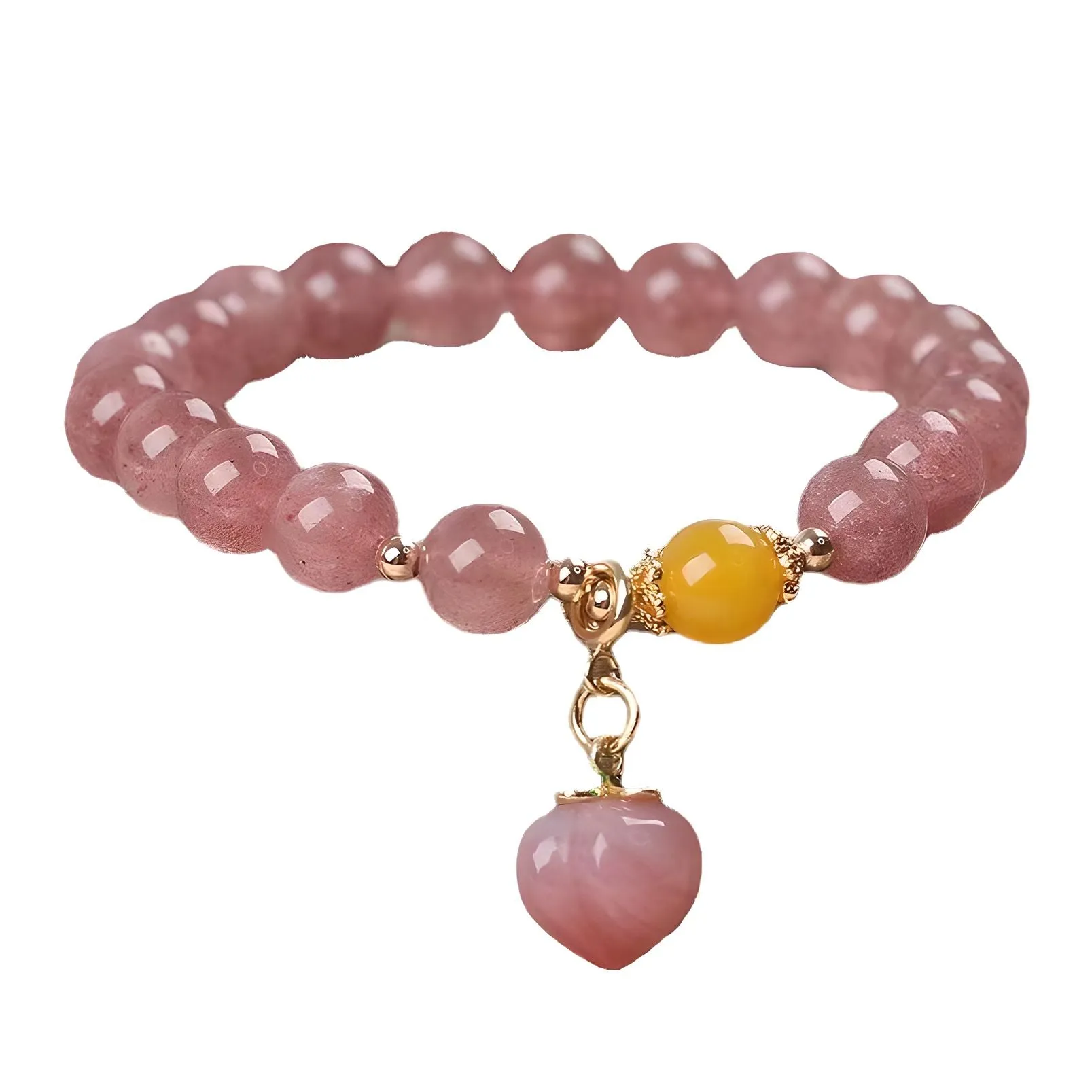 Luxyin Brook Strawberry Quartz Crystal Bead Bracelet