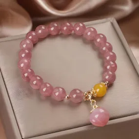 Luxyin Brook Strawberry Quartz Crystal Bead Bracelet