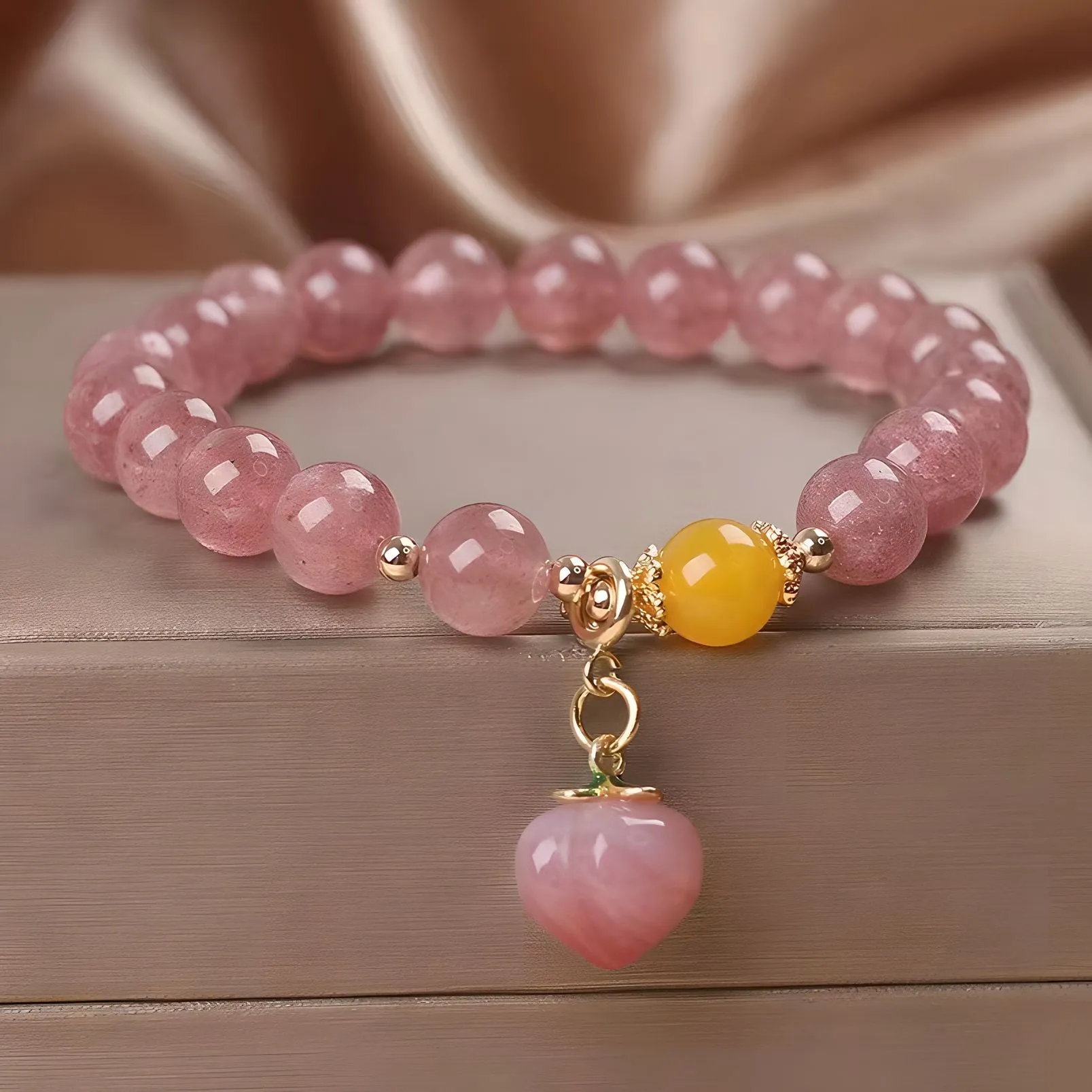 Luxyin Brook Strawberry Quartz Crystal Bead Bracelet