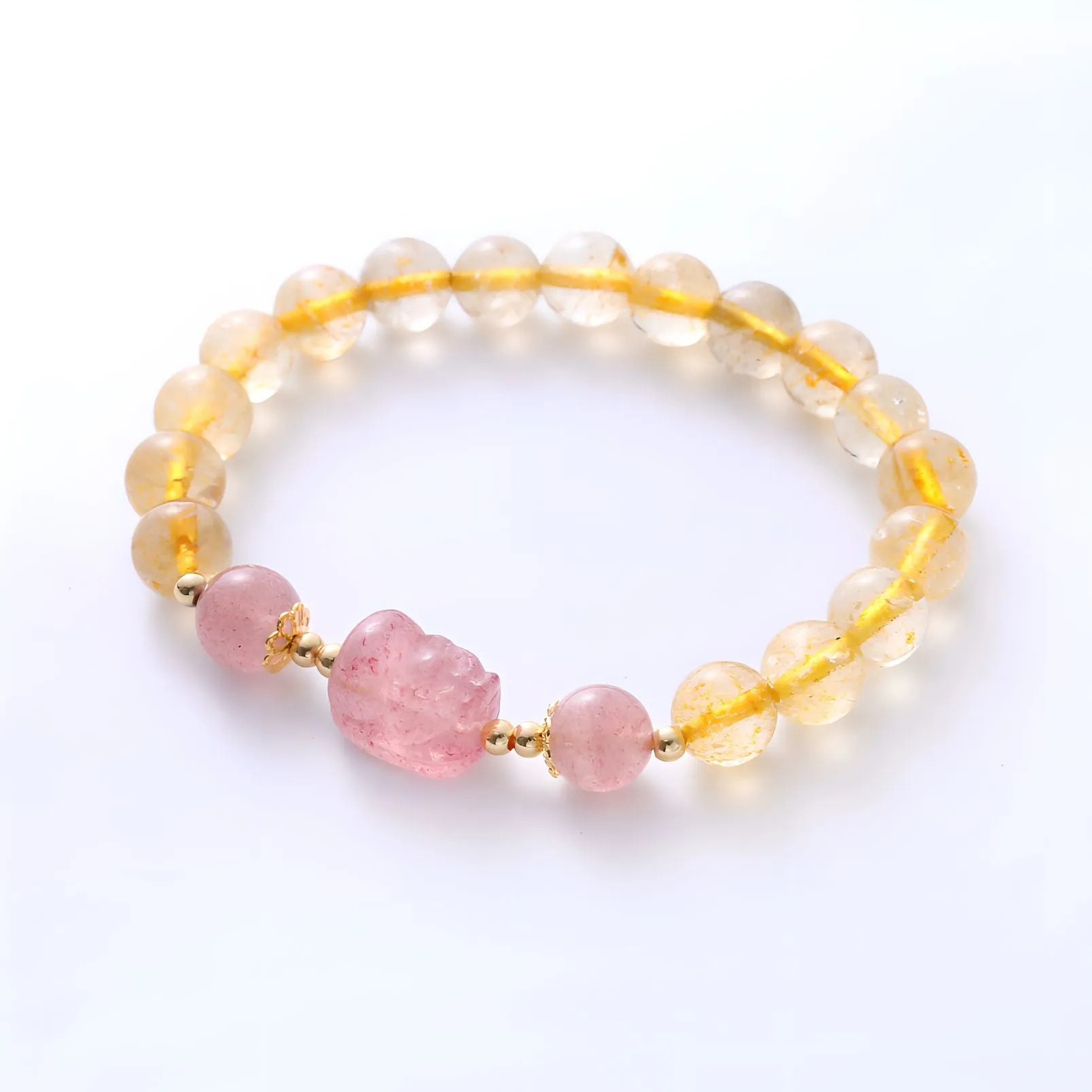 Luxyin Penny Strawberry Quartz Crystal Bead Bracelet