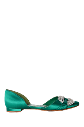 Manolo Blahnik Green Crystal Embellished Flats Size 34.5