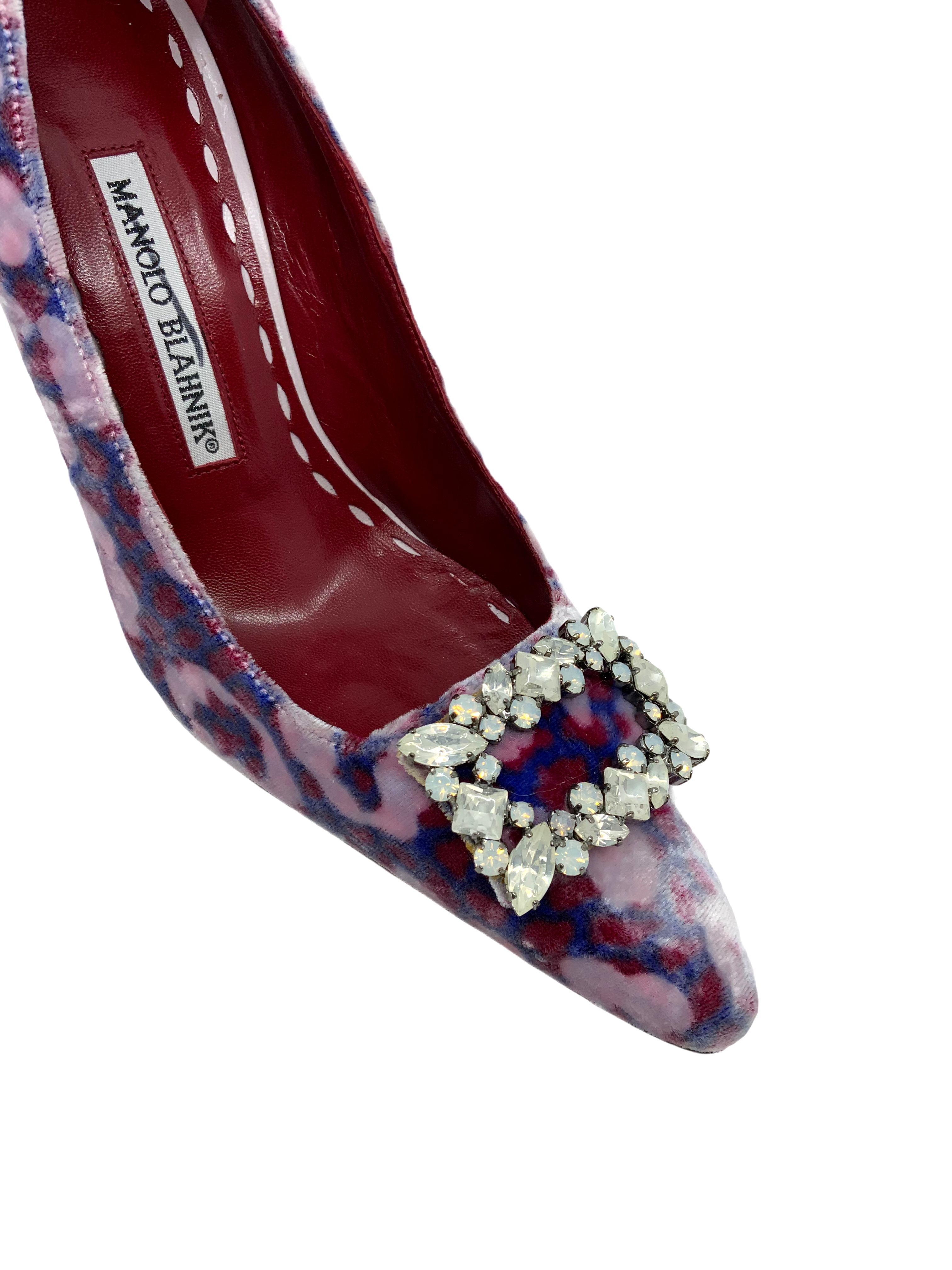 Manolo Blahnik Printed Velvet Crystal Encrusted Pumps Size 5.5