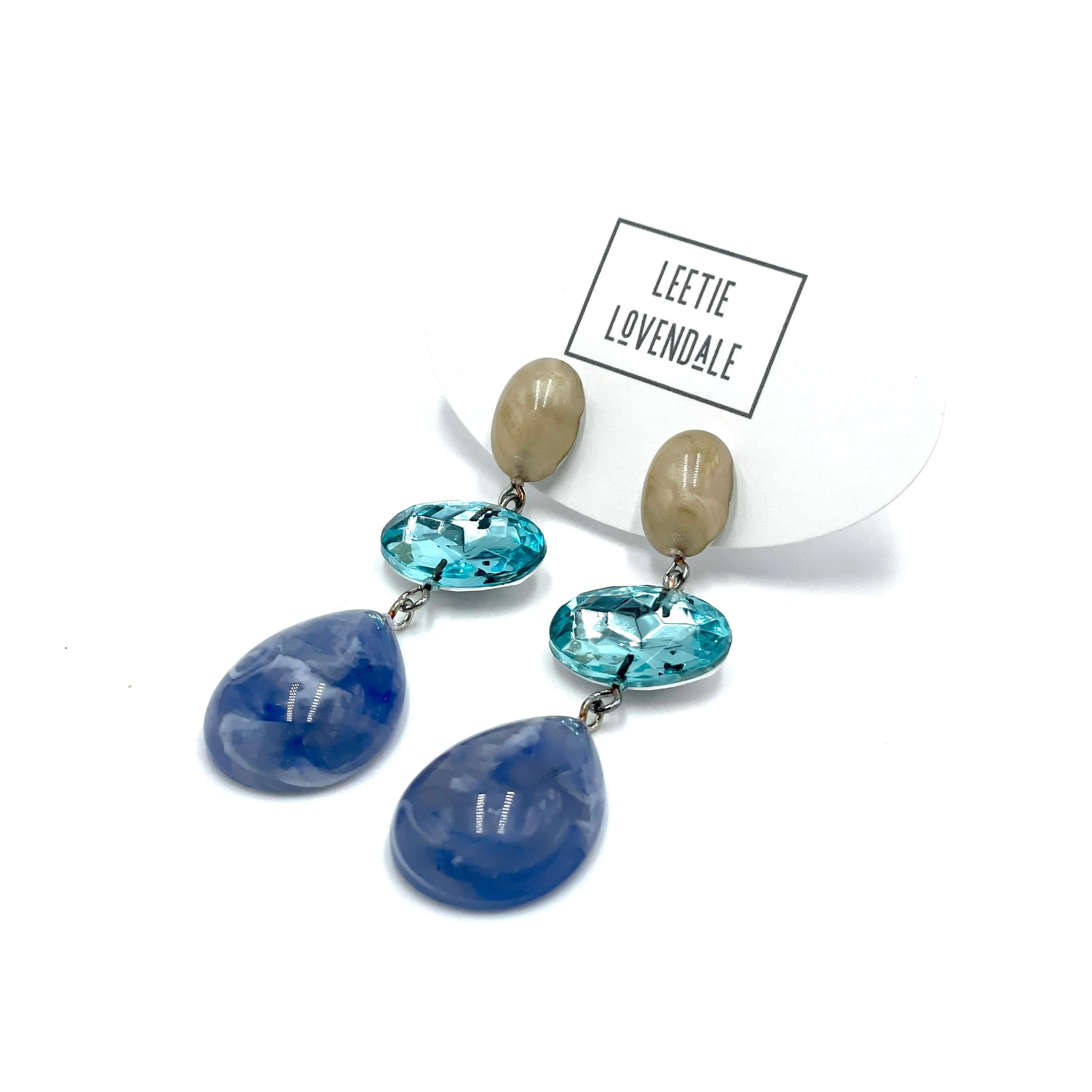 Marbled Sapphire & Faceted Aqua Lucite Trinket Earrings