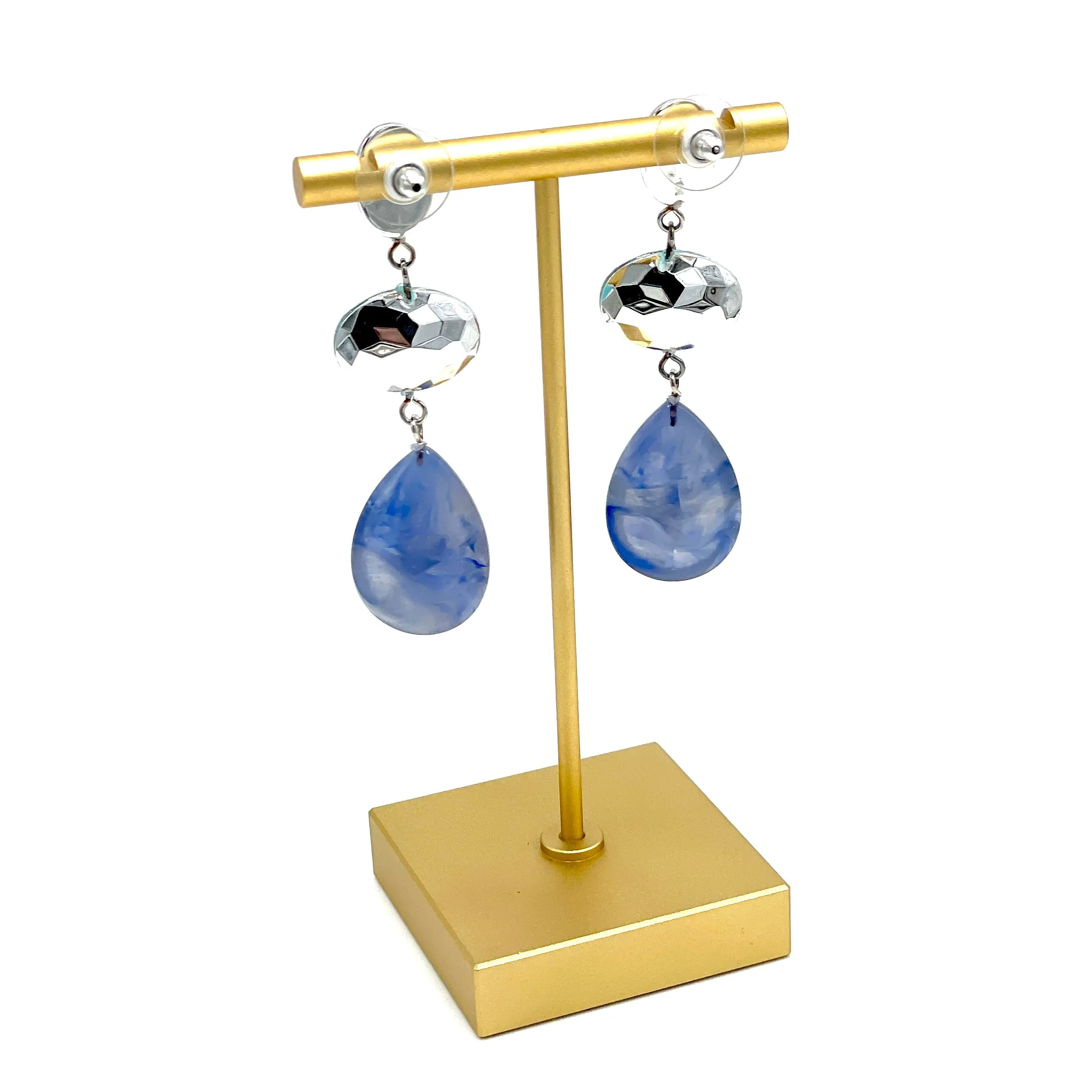 Marbled Sapphire & Faceted Aqua Lucite Trinket Earrings