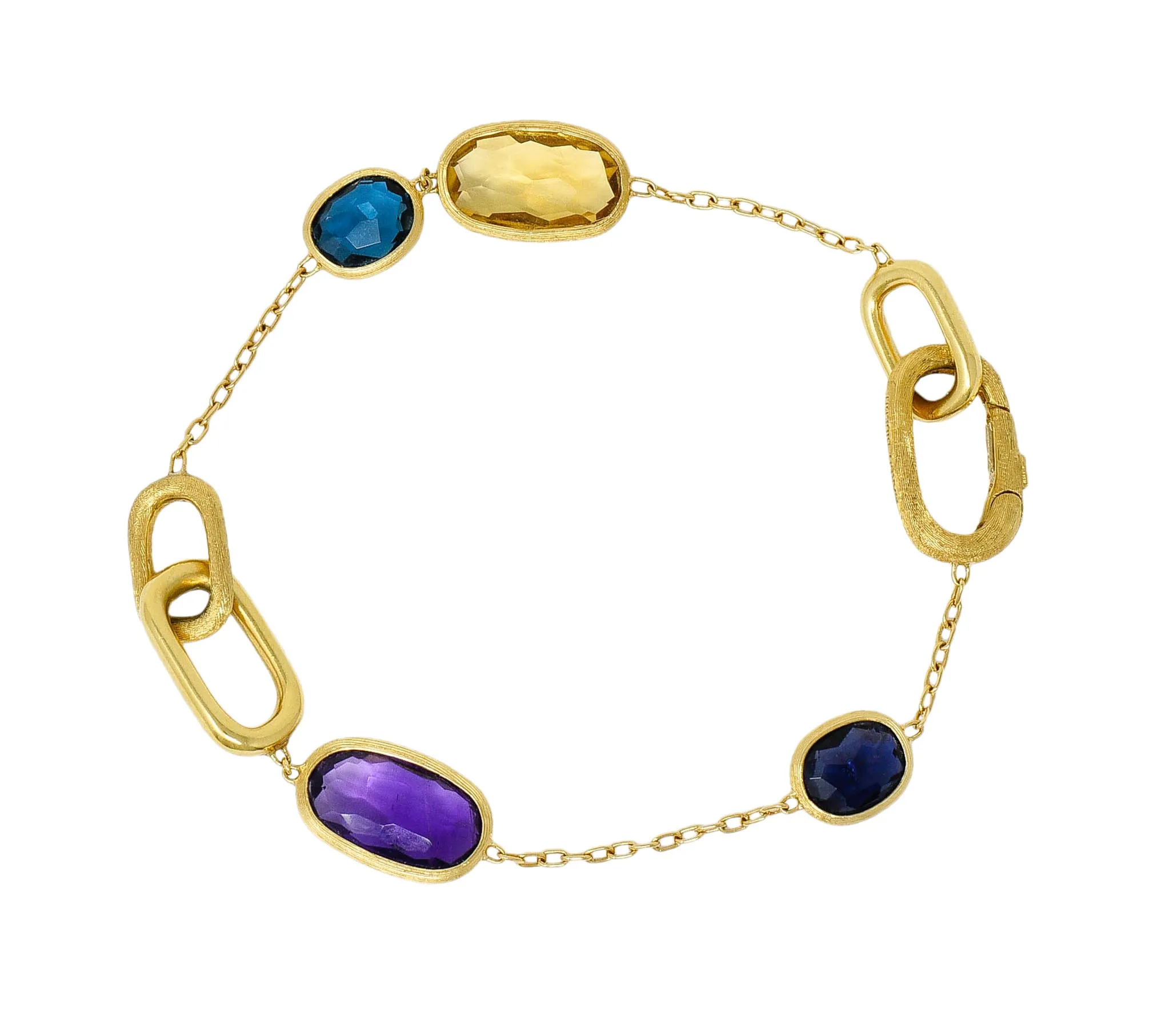 Marco Bicego Italian Multi-Gem 18 Karat Gold Murano Station Bracelet