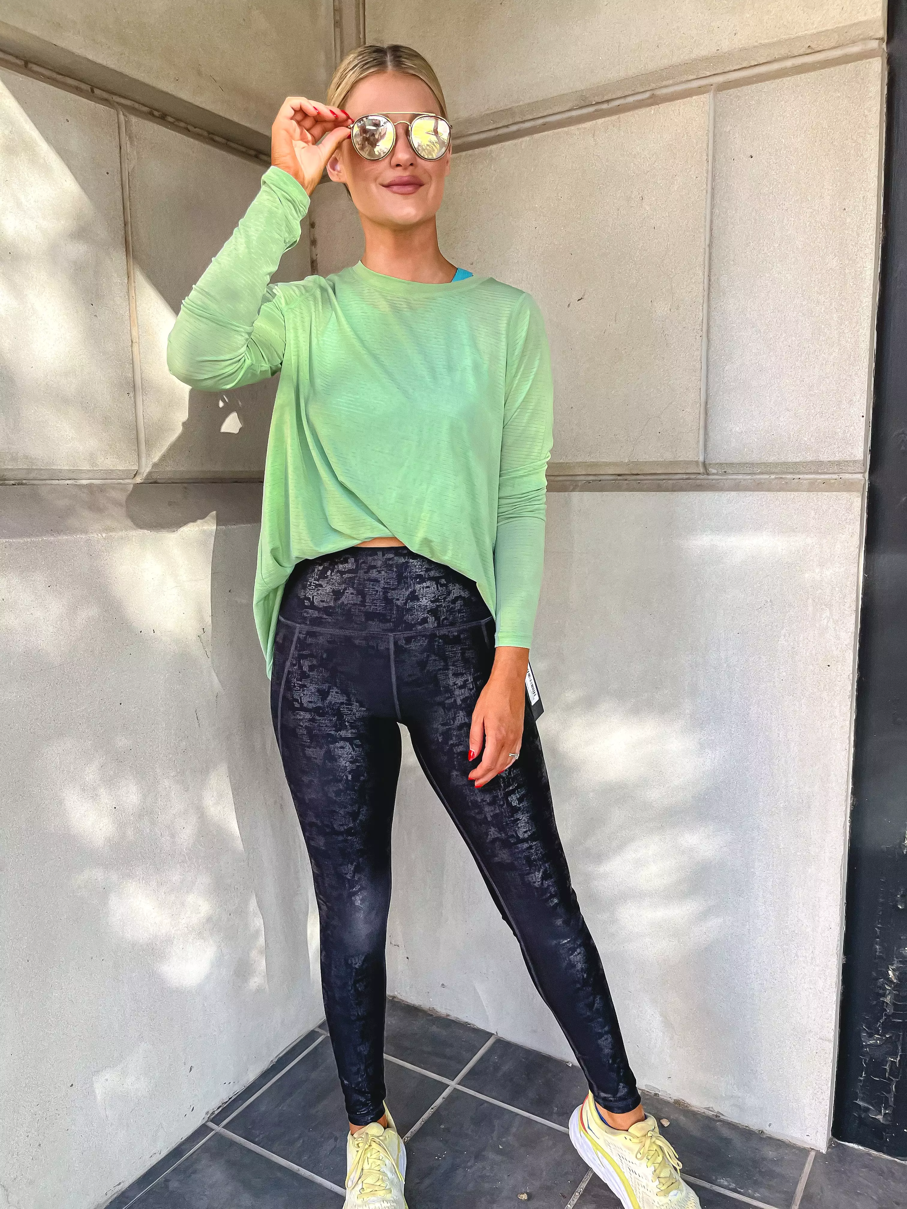 Metallic Foil Highwaisted Leggings With Side Pockets