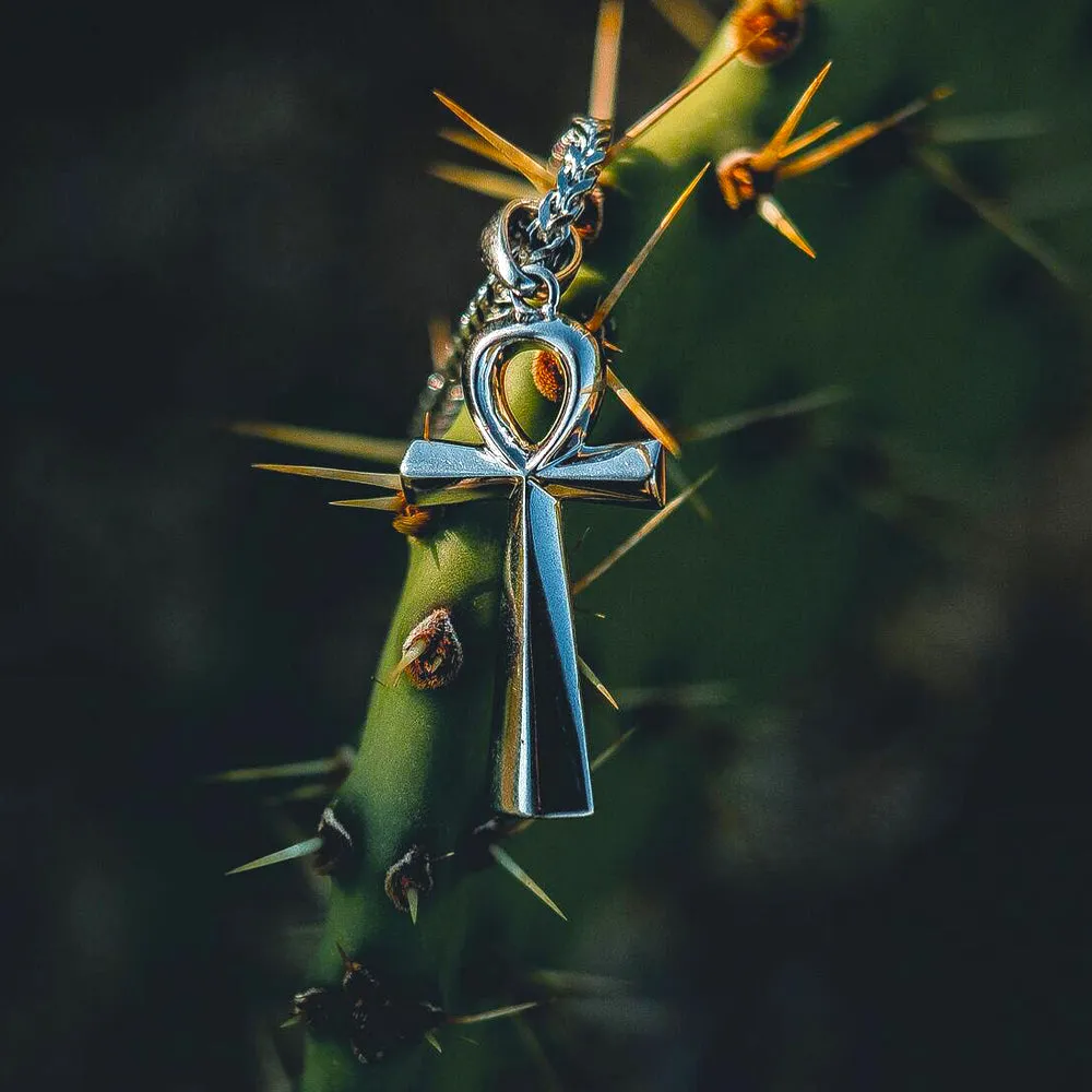 Micro Ankh Cross Necklace Pendant & Franco Chain