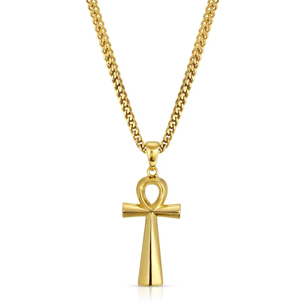 Micro Ankh Cross Necklace Pendant & Franco Chain