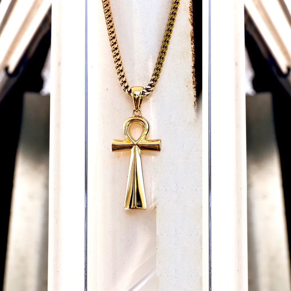 Micro Ankh Cross Necklace Pendant & Franco Chain