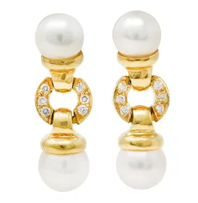 Mikimoto Pearl Diamond 18 Karat Gold Drop Earrings