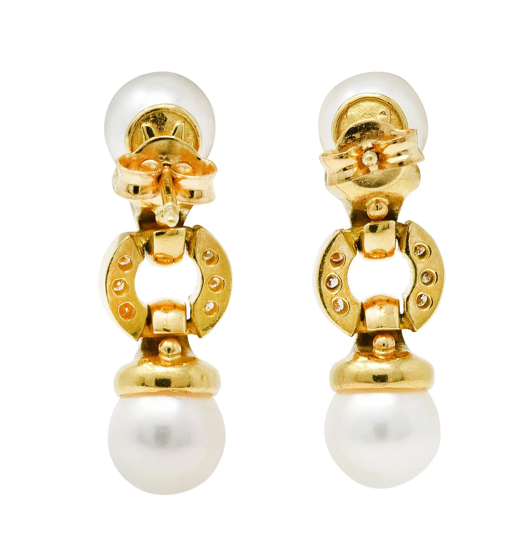 Mikimoto Pearl Diamond 18 Karat Gold Drop Earrings