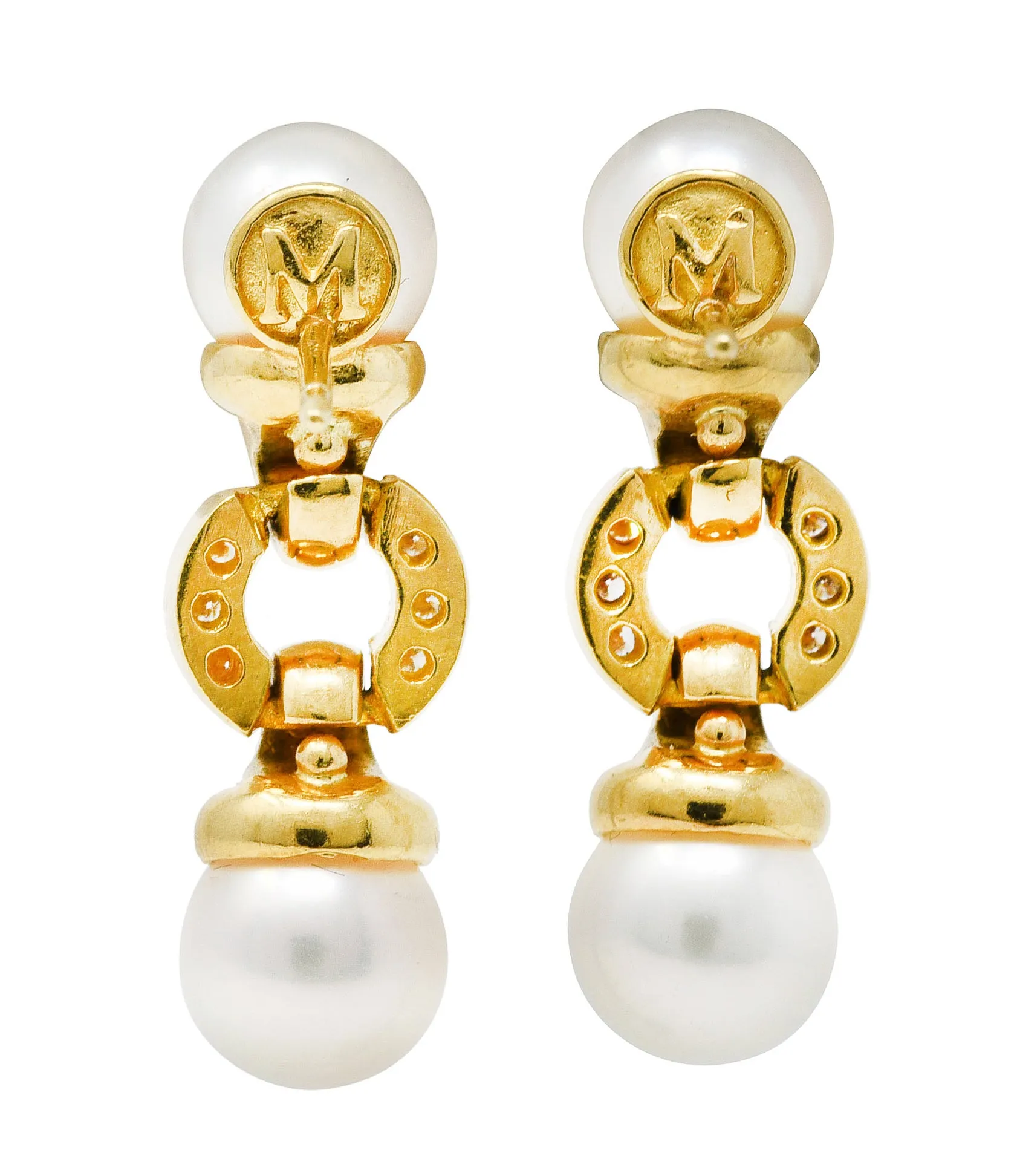 Mikimoto Pearl Diamond 18 Karat Gold Drop Earrings