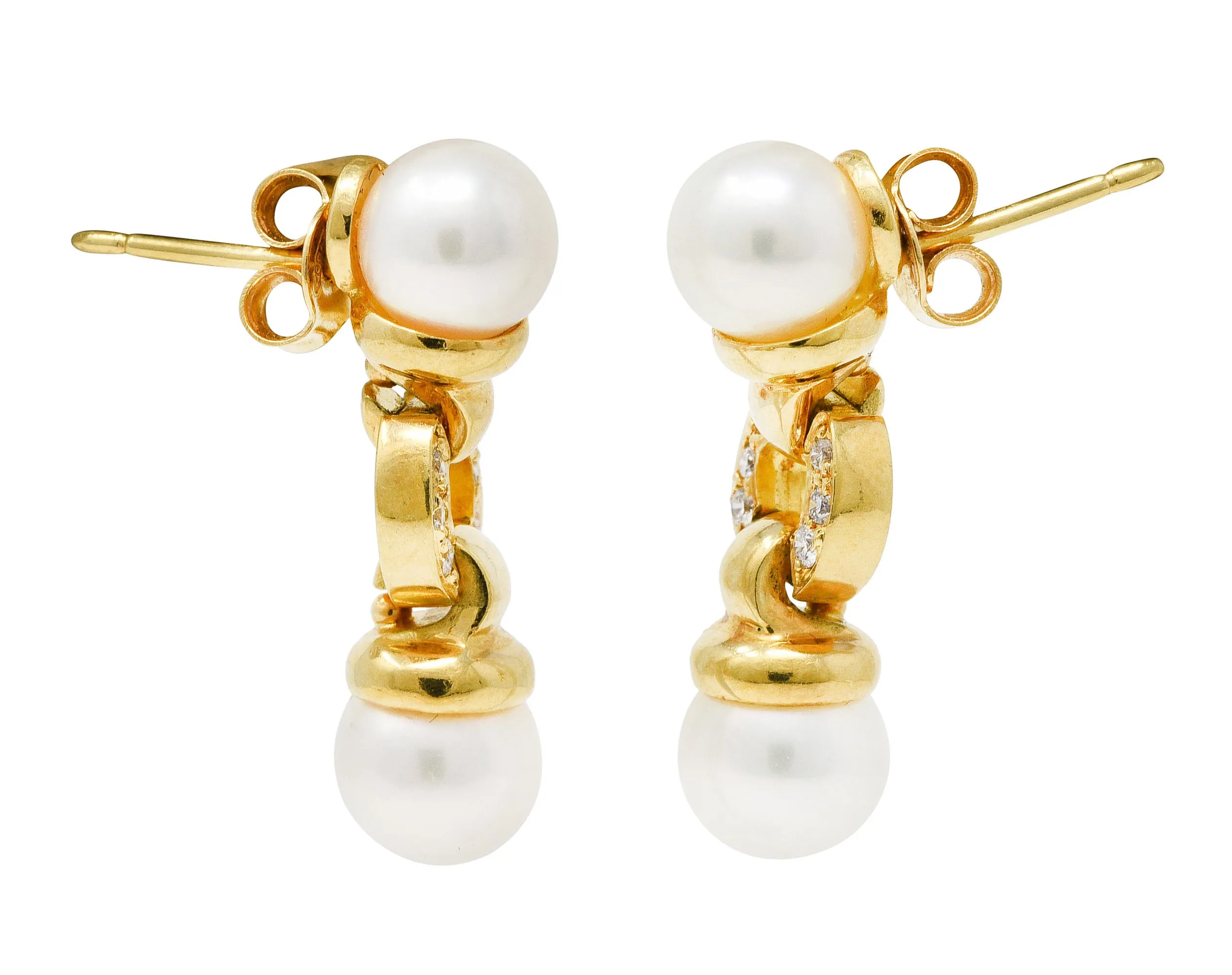 Mikimoto Pearl Diamond 18 Karat Gold Drop Earrings