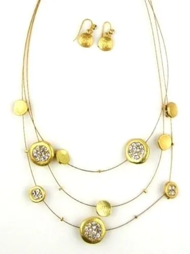 New Pave and Gold Disc Necklace & Earring Set by Liza Kim