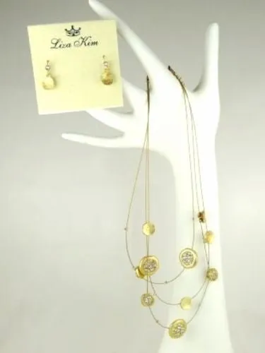 New Pave and Gold Disc Necklace & Earring Set by Liza Kim