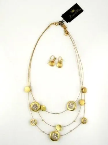 New Pave and Gold Disc Necklace & Earring Set by Liza Kim