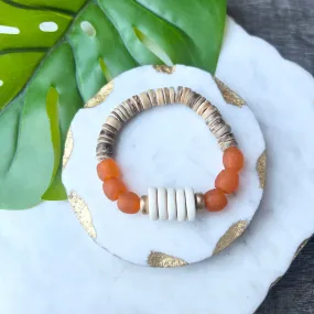 Orange Recycled Glass + Coco bracelet