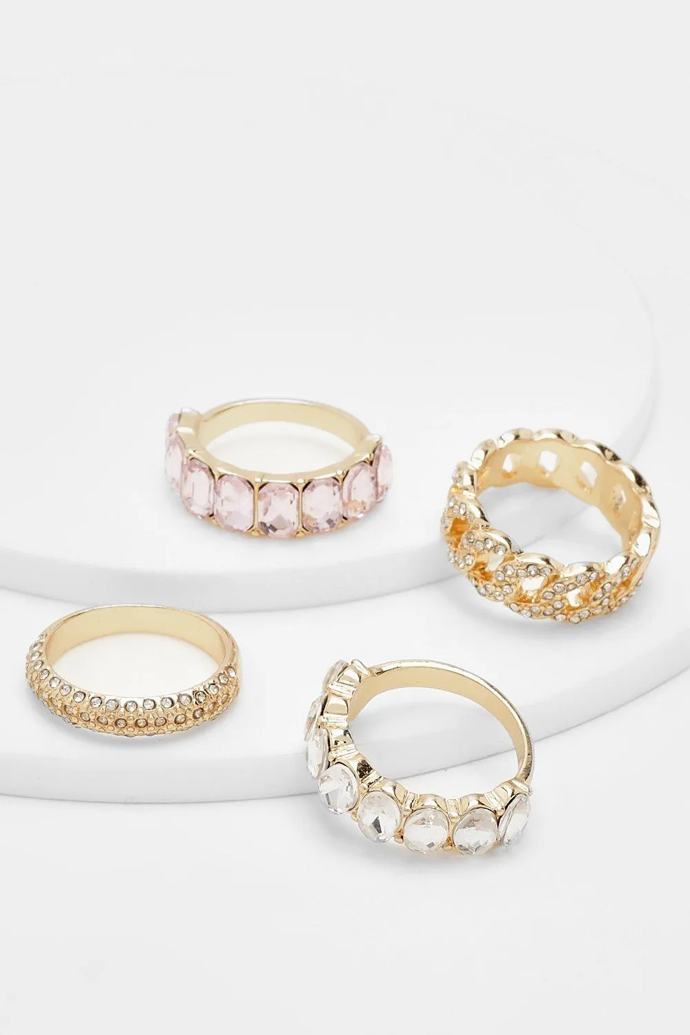 Pink Pave Crystal Row Multipack Rings