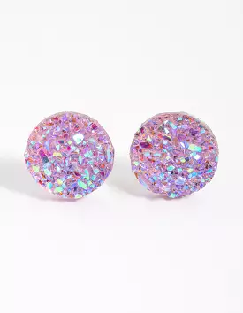 Plastic Pink Crackle Texture Stud Earrings