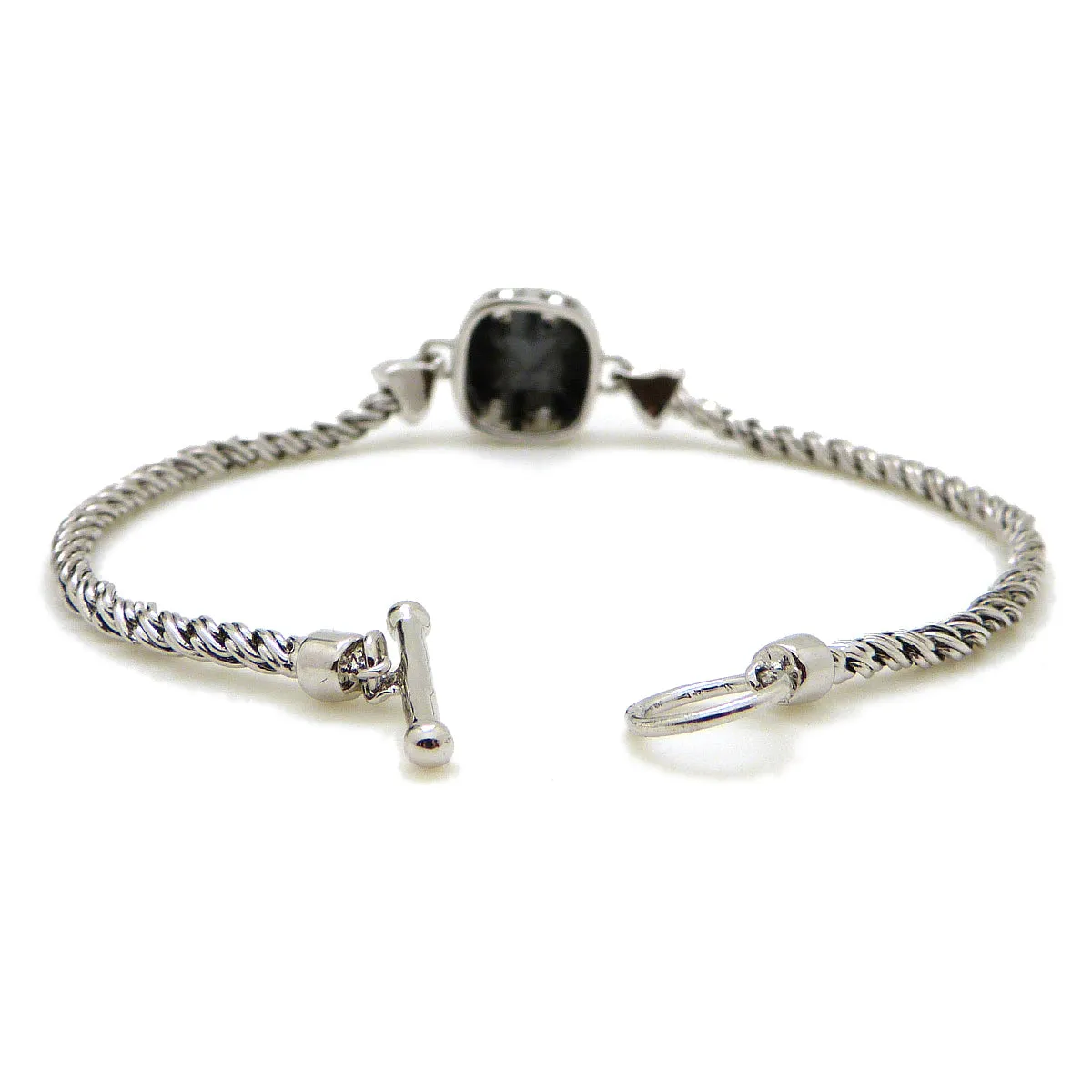 Polished Steel Natural Black Stone Bracelet