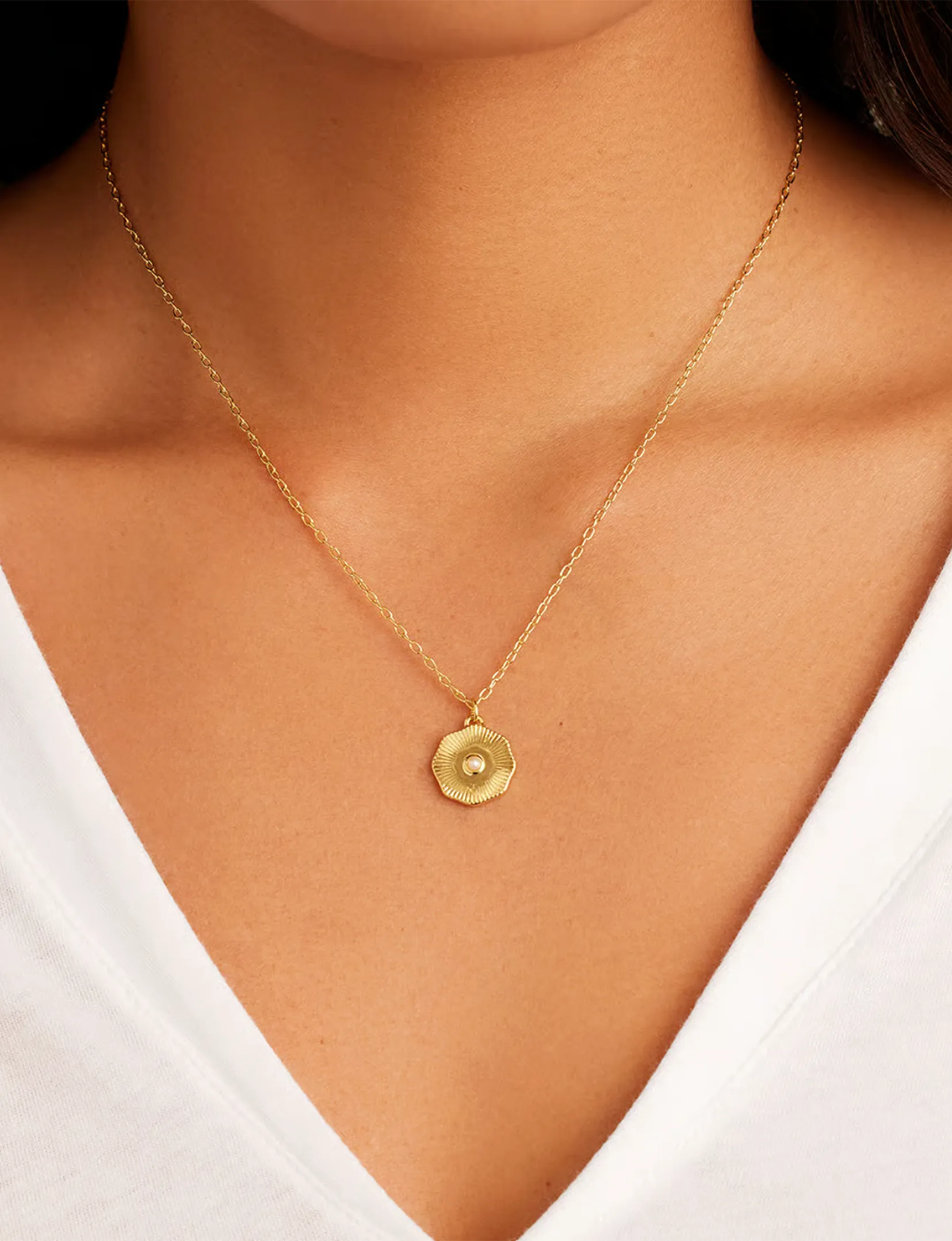 Power Birthstone Coin Necklace (June), Gold/Pearl