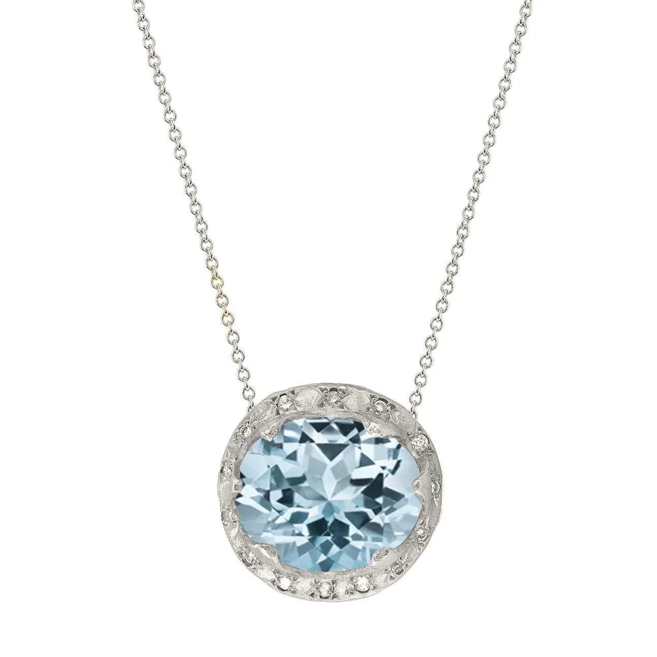 Queen Oval Aquamarine Necklace with Sprinkled Diamonds