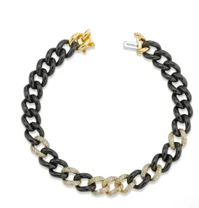 READY TO SHIP DIAMOND 7 PAVE & BLACK CERAMIC MEDIUM LINK BRACELET