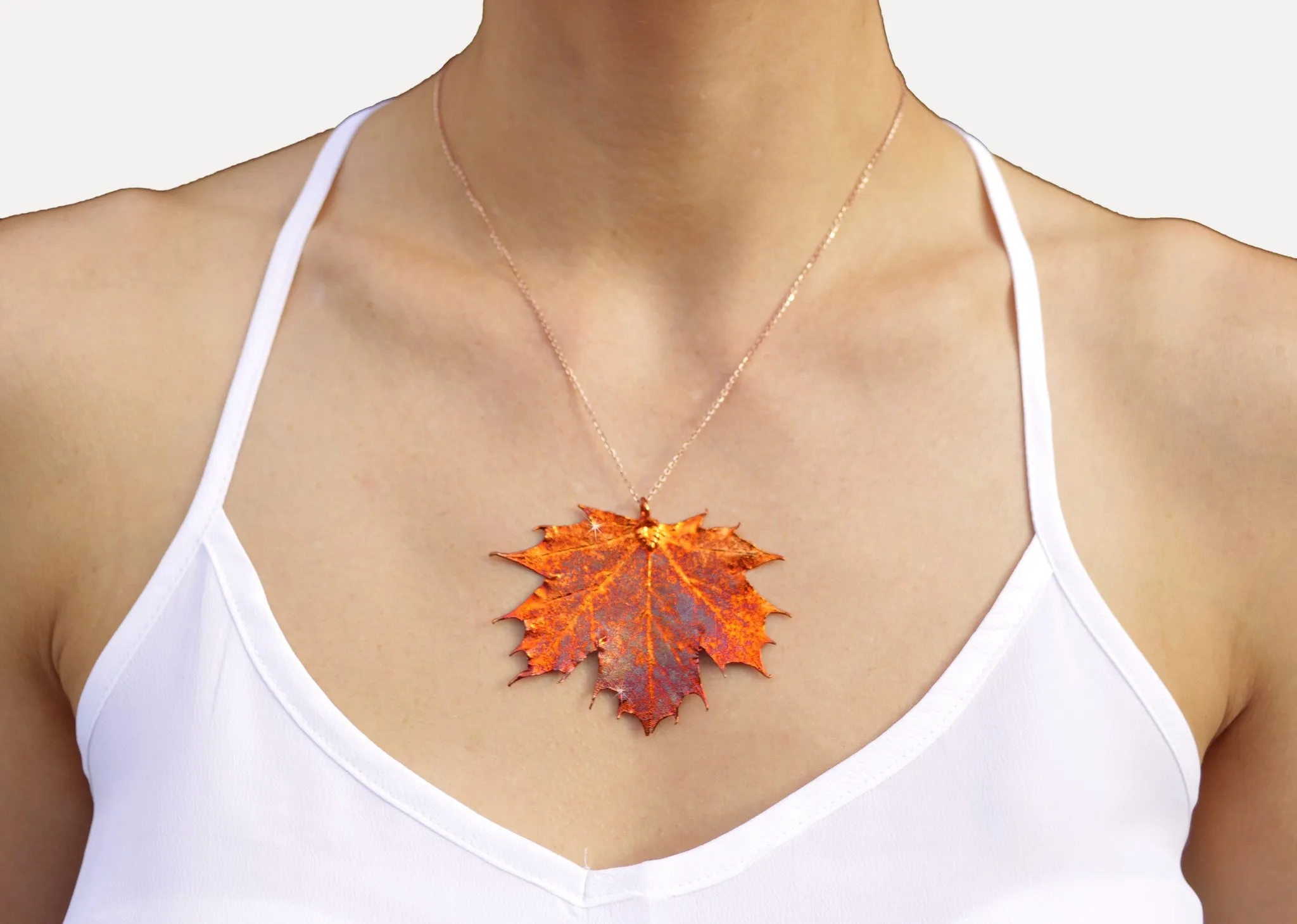 Real Leaf PENDANT Sugar Maple in Copper Genuine Leaf