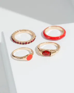 Red Multi Pack Crystal And Enamel Rings