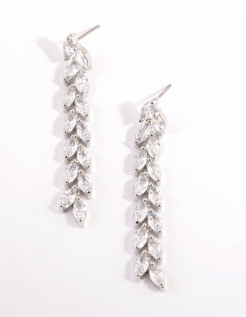 Rhodium Cubic Zirconia Marquise Drop Earrings