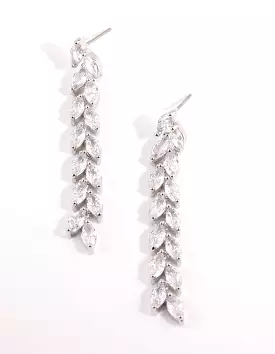 Rhodium Cubic Zirconia Marquise Drop Earrings