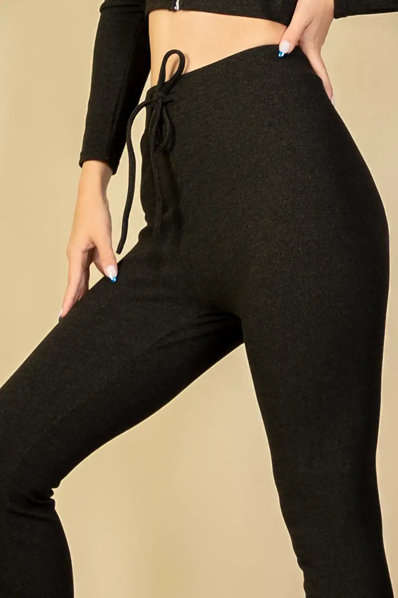 Ribbed Tie Front Leggings