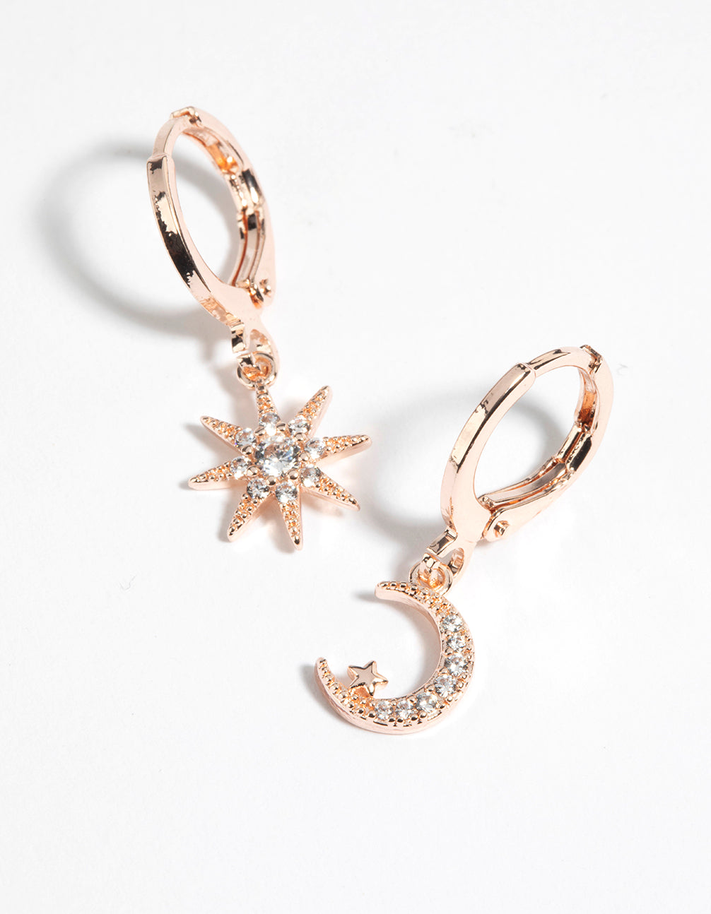 Rose Gold Diamante Celestial Huggie Hoop Earrings