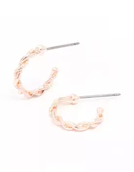 Rose Gold Rope Twisted Huggie Earrings