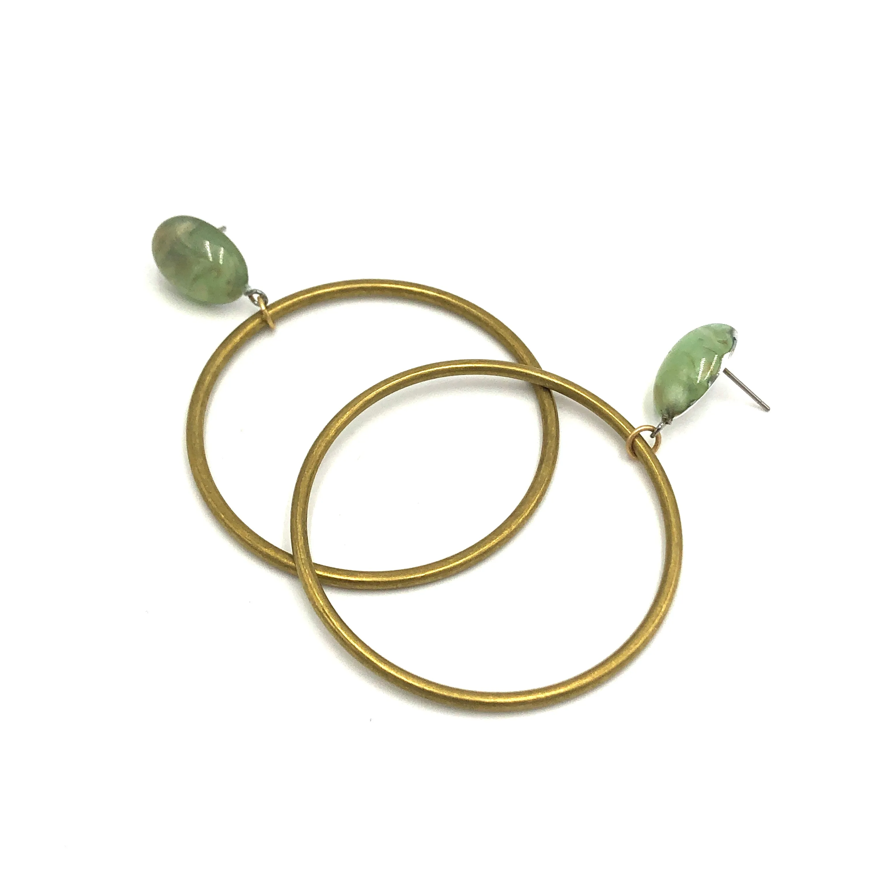 Sage Satin Brass Loop Earrings