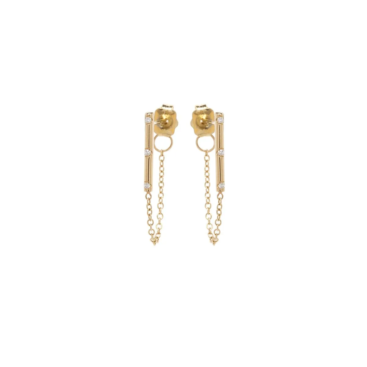 Scattered Diamond Bar Chain Stud Earrings