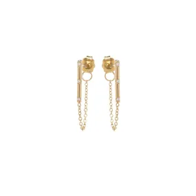 Scattered Diamond Bar Chain Stud Earrings