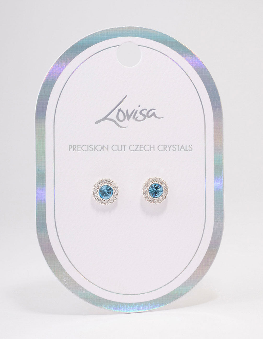 Silver Aqua Crystal Halo Stud Earrings