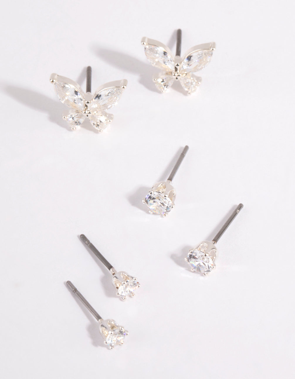 Silver Cubic Zirconia Butterfly Stud Earring Pack