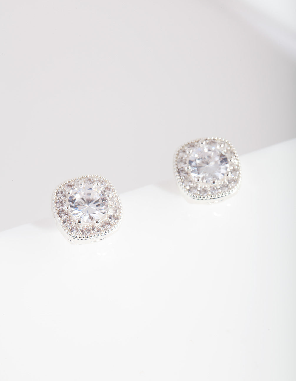 Silver Cubic Zirconia Vintage Pave Stud Earrings